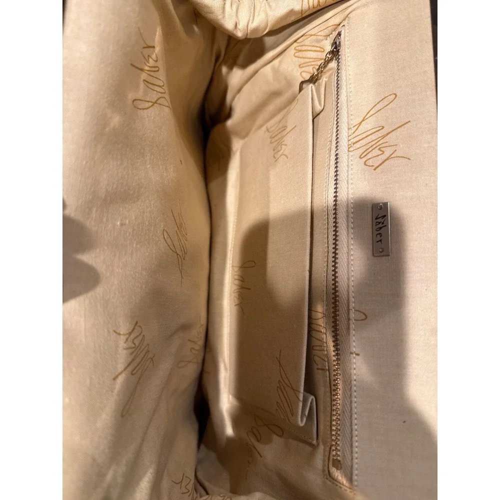 ~50s-60s Saber‎ White Leather Handbag Gold Knight Helmet Sword Emblem Frame